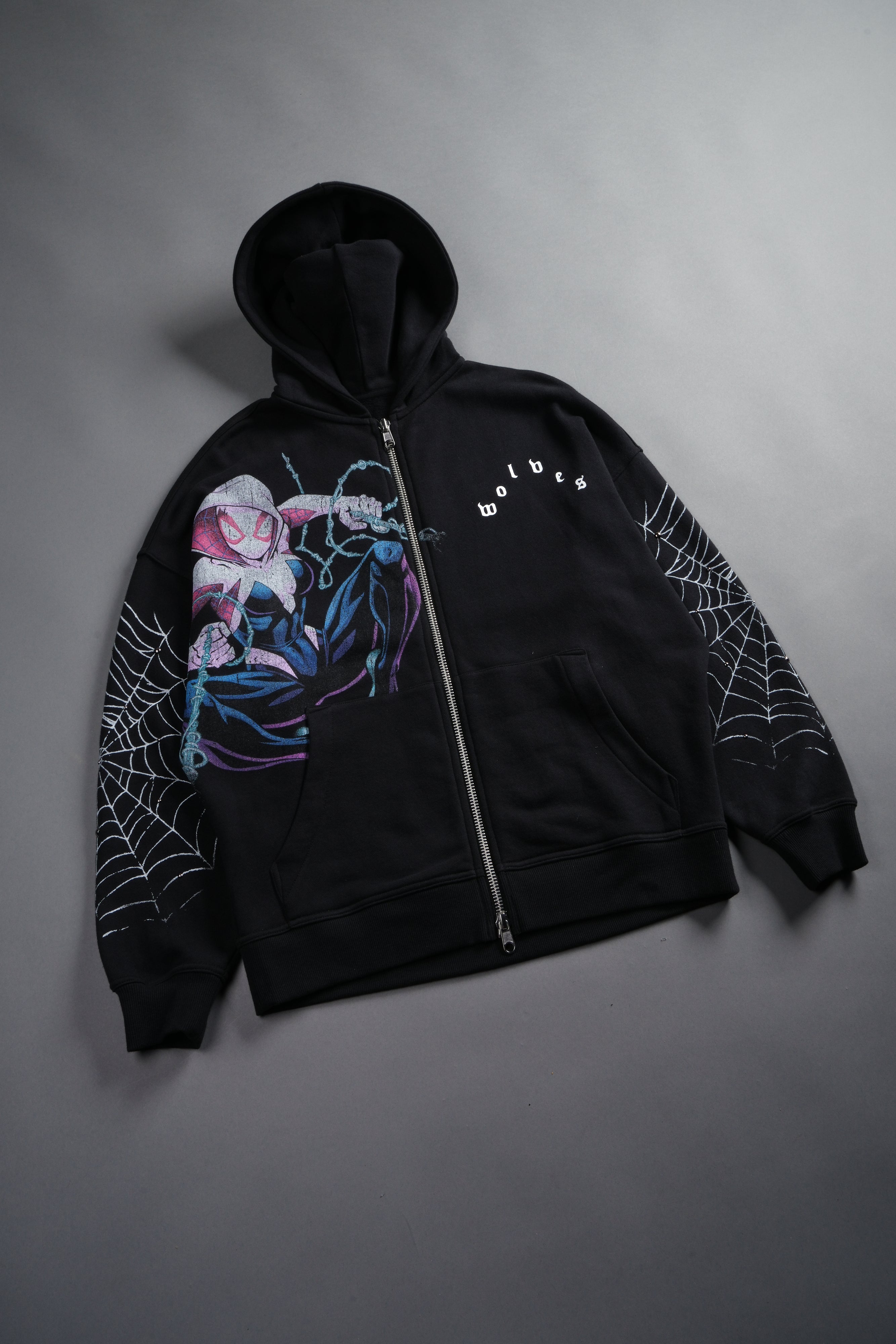 Ghost Spider Anya Double Zip Hoodie in Black