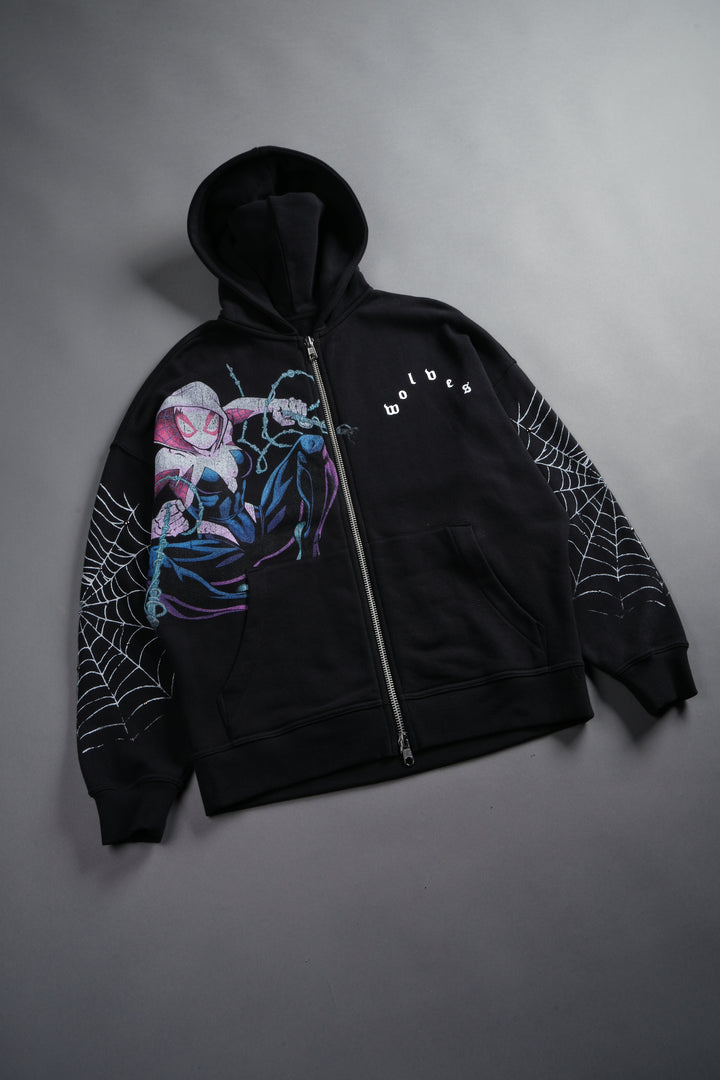 Ghost Spider Anya Double Zip Hoodie in Black