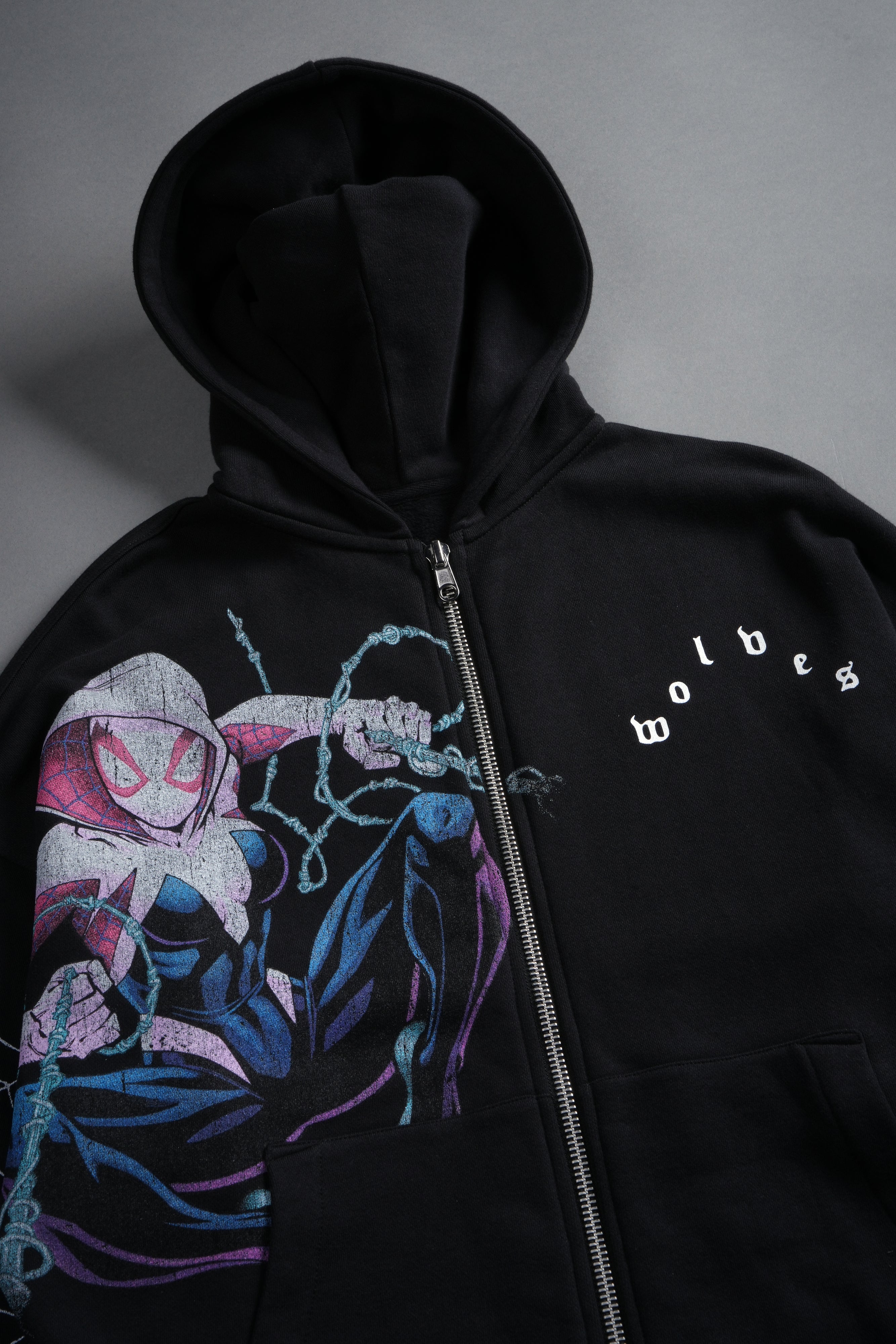 Ghost Spider Anya Double Zip Hoodie in Black