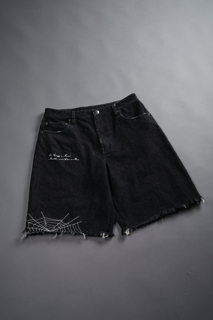 Sashiko Webs Ash Denim Jean Short in Black