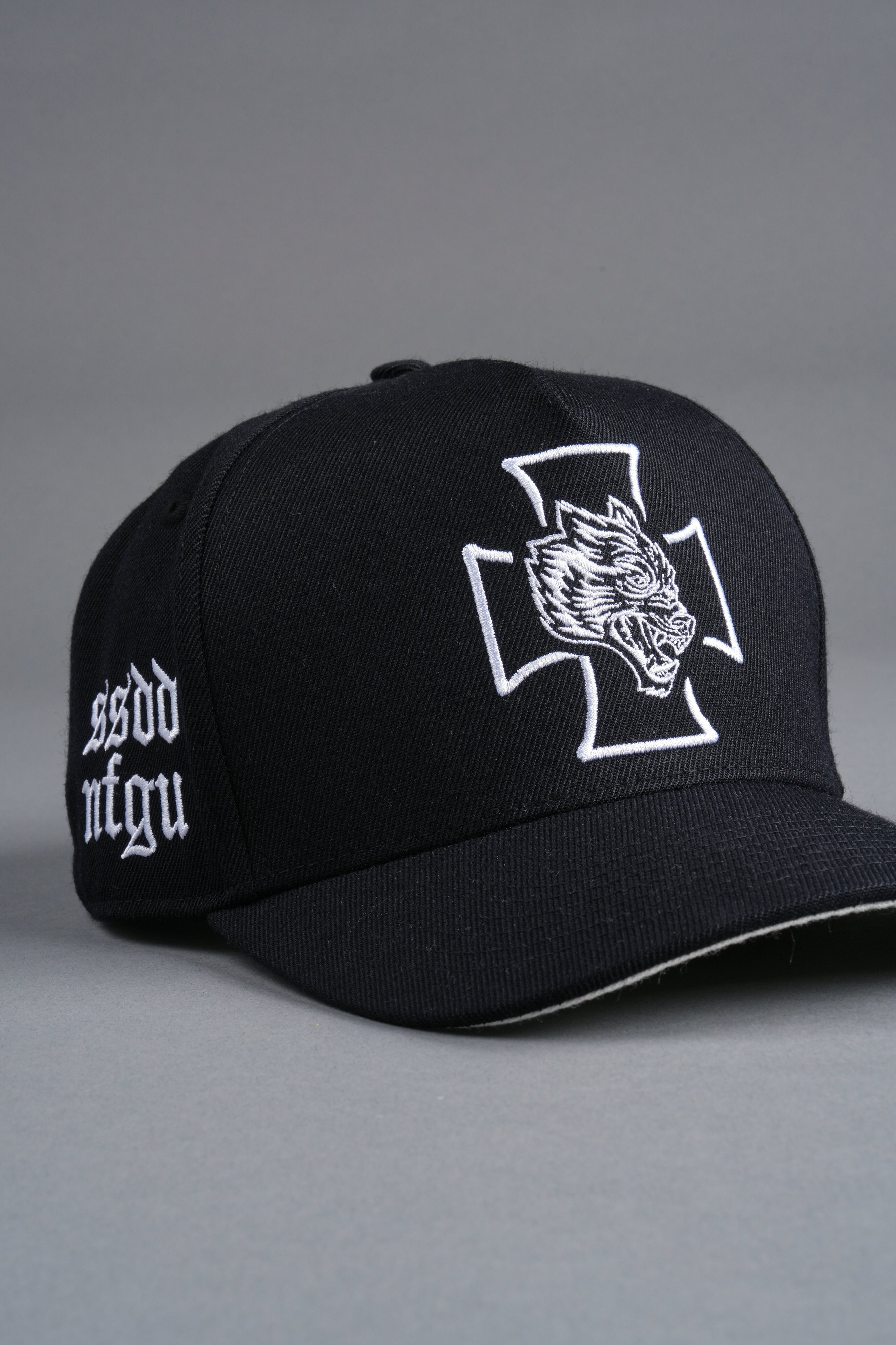 Wolf Iron Cross A Frame Snapback in Black