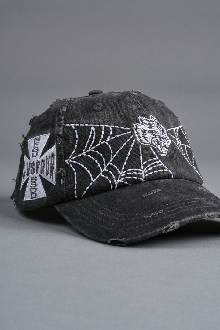 Webbed Distressed Dad Hat in Black