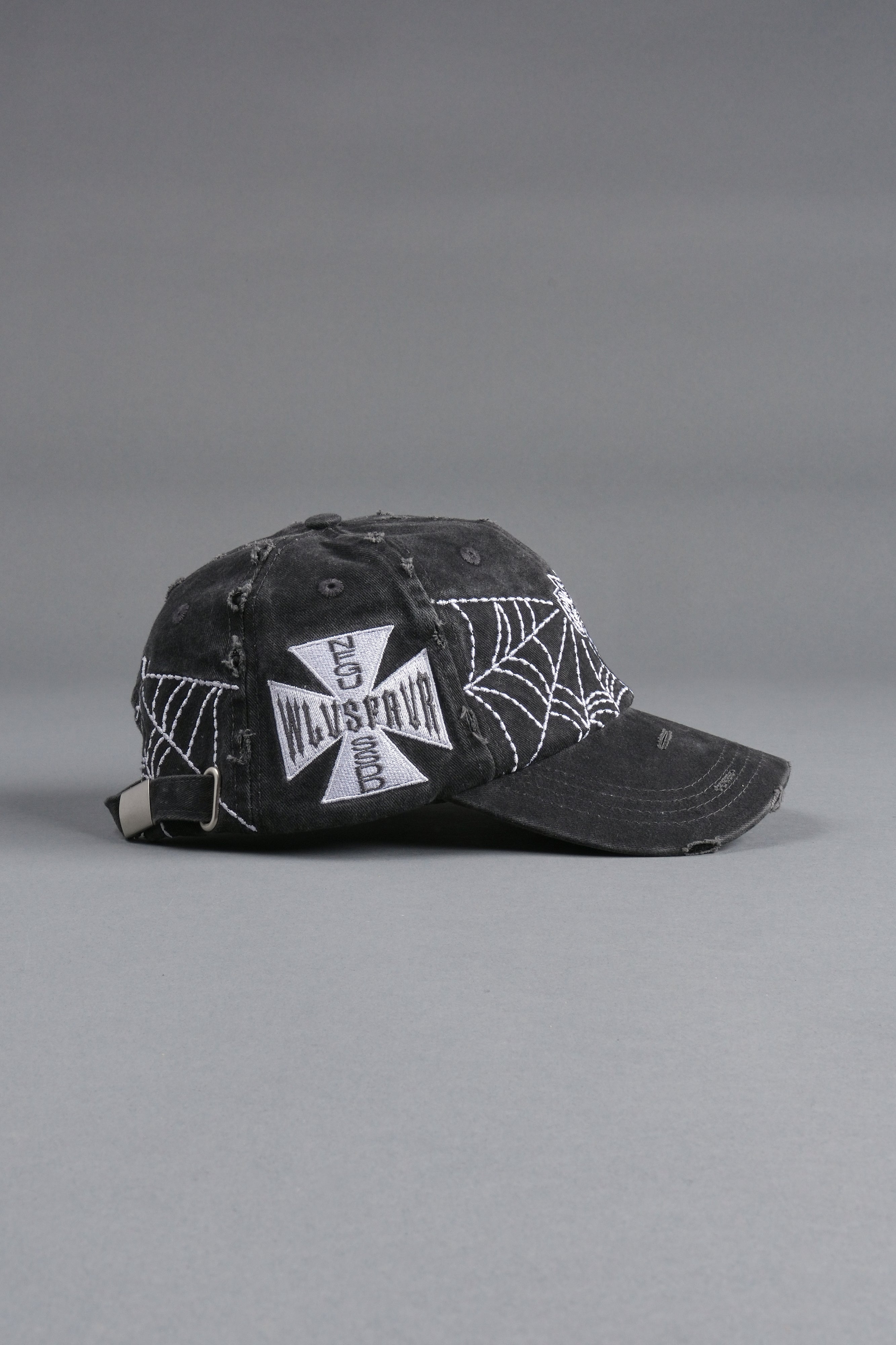 Webbed Distressed Dad Hat in Black