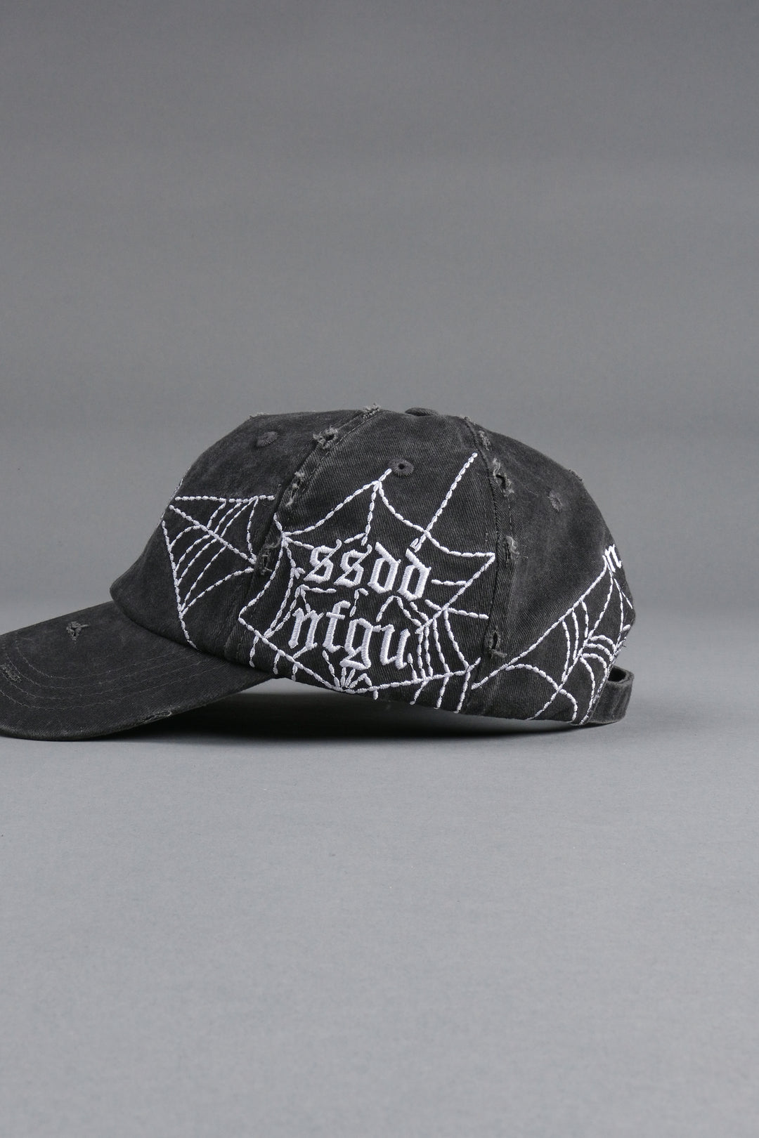 Webbed Distressed Dad Hat in Black
