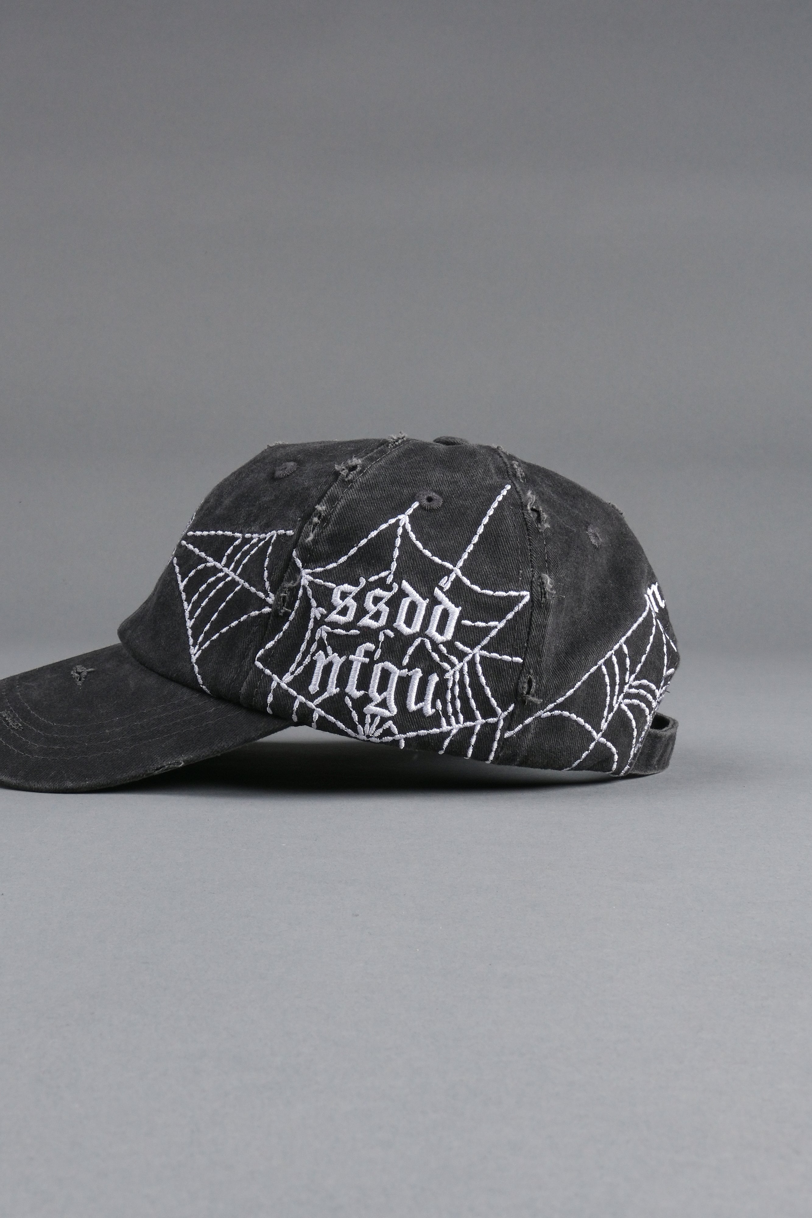 Webbed Distressed Dad Hat in Black