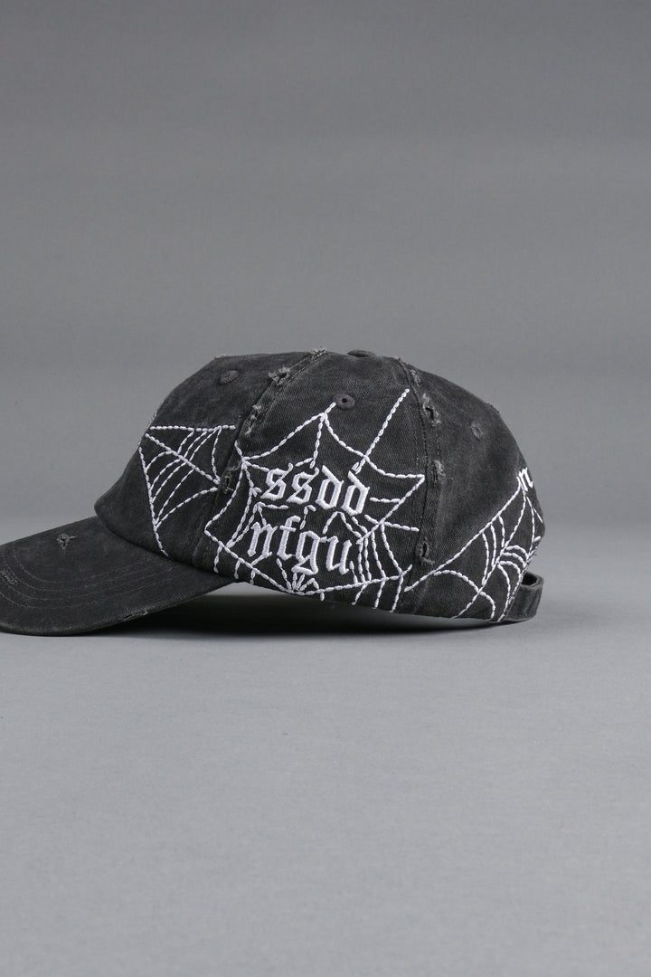 Webbed Distressed Dad Hat in Black