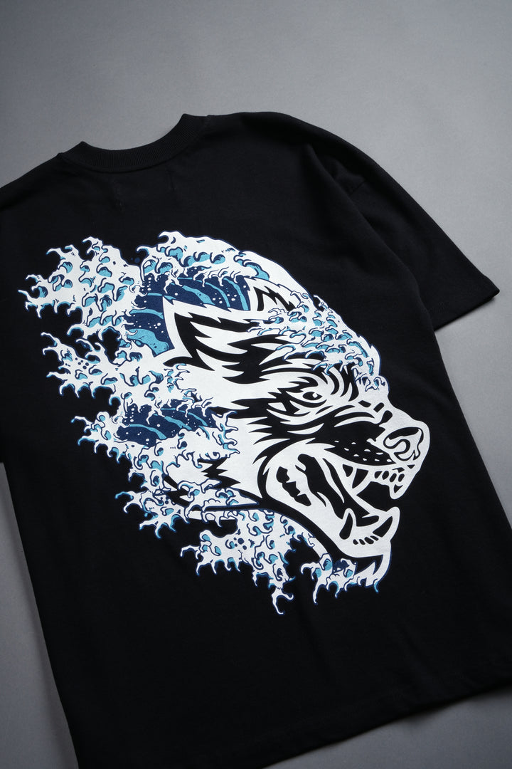 Wave Wolf Premium Oversized Tee in Black