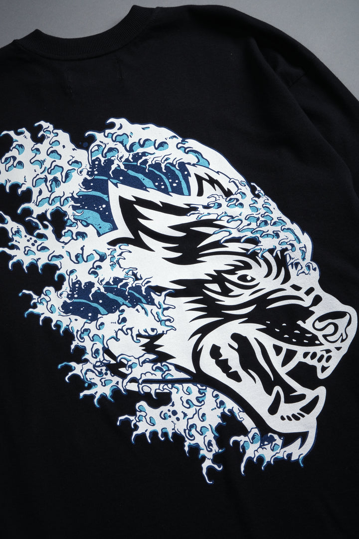 Wave Wolf Premium Oversized Tee in Black