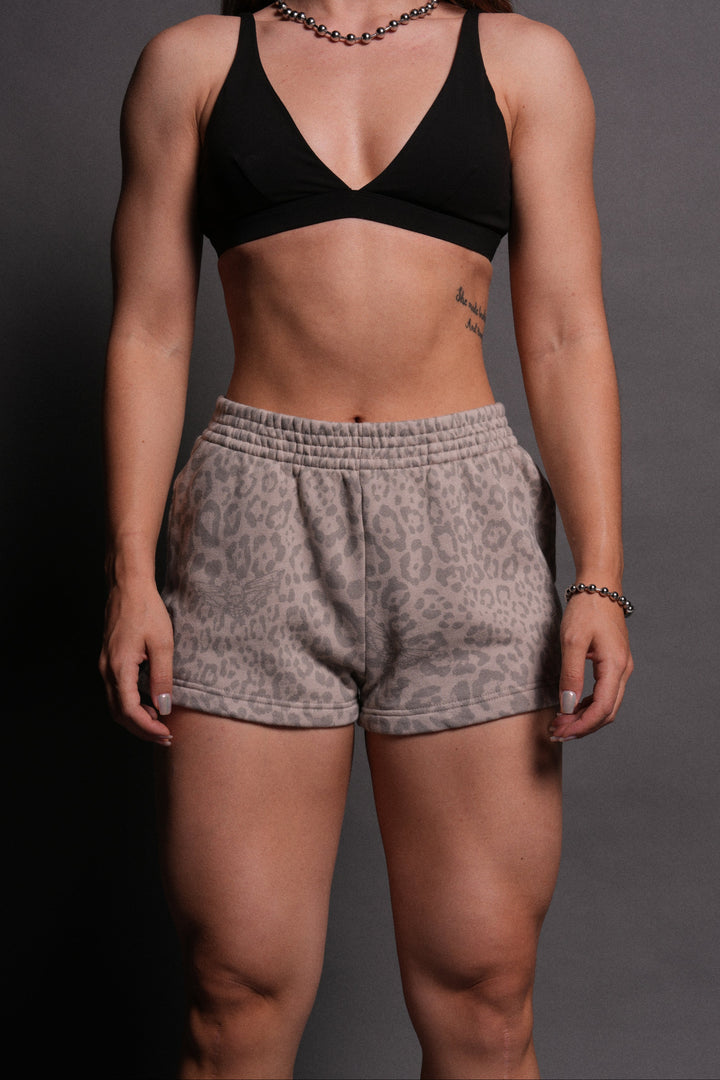 Dual Ellie Sweat Shorts in Clay Leopard