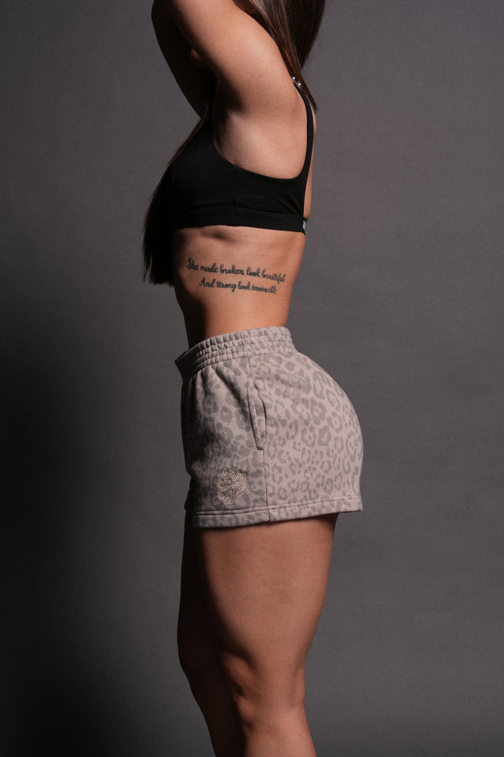 Dual Ellie Sweat Shorts in Clay Leopard
