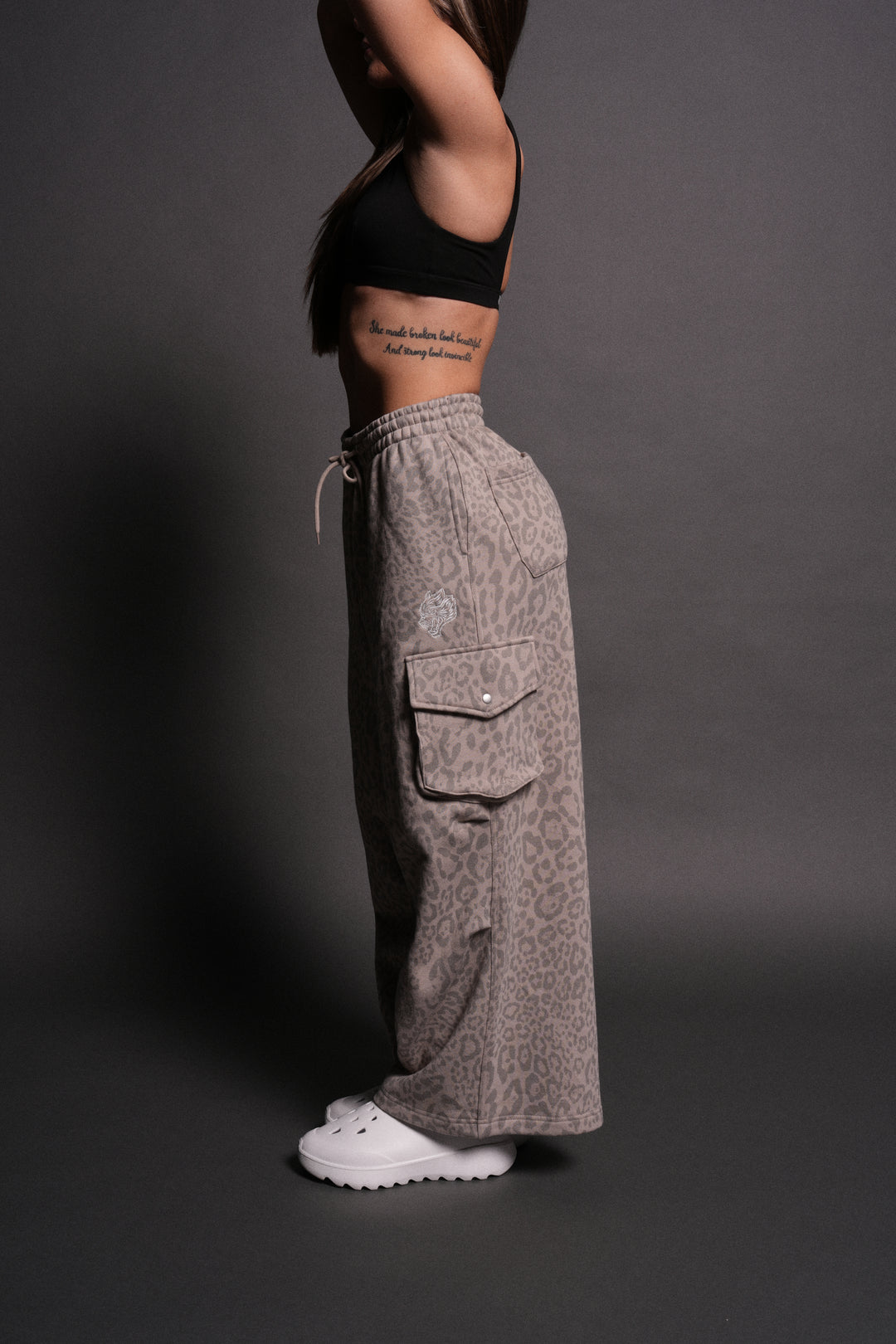 Dual Mia Cargo Sweat Pants in Clay Leopard