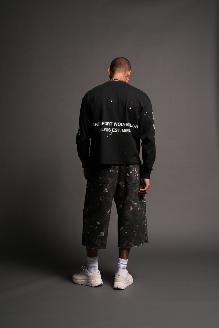Club Core Grunge Mid Length Raw Hem Ls Tee In Black
