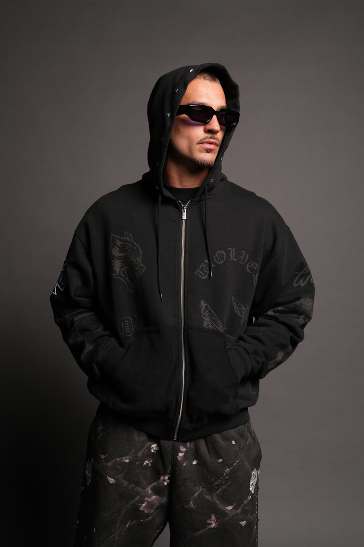 Flash Core Grunge Moatis Zip Hoodie In Black