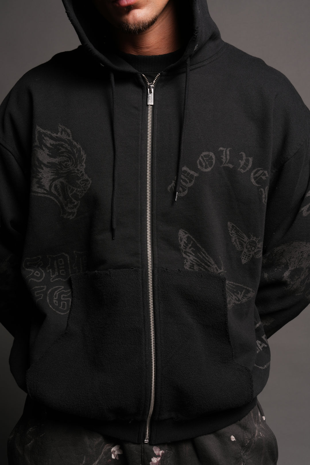 Flash Core Grunge Moatis Zip Hoodie In Black