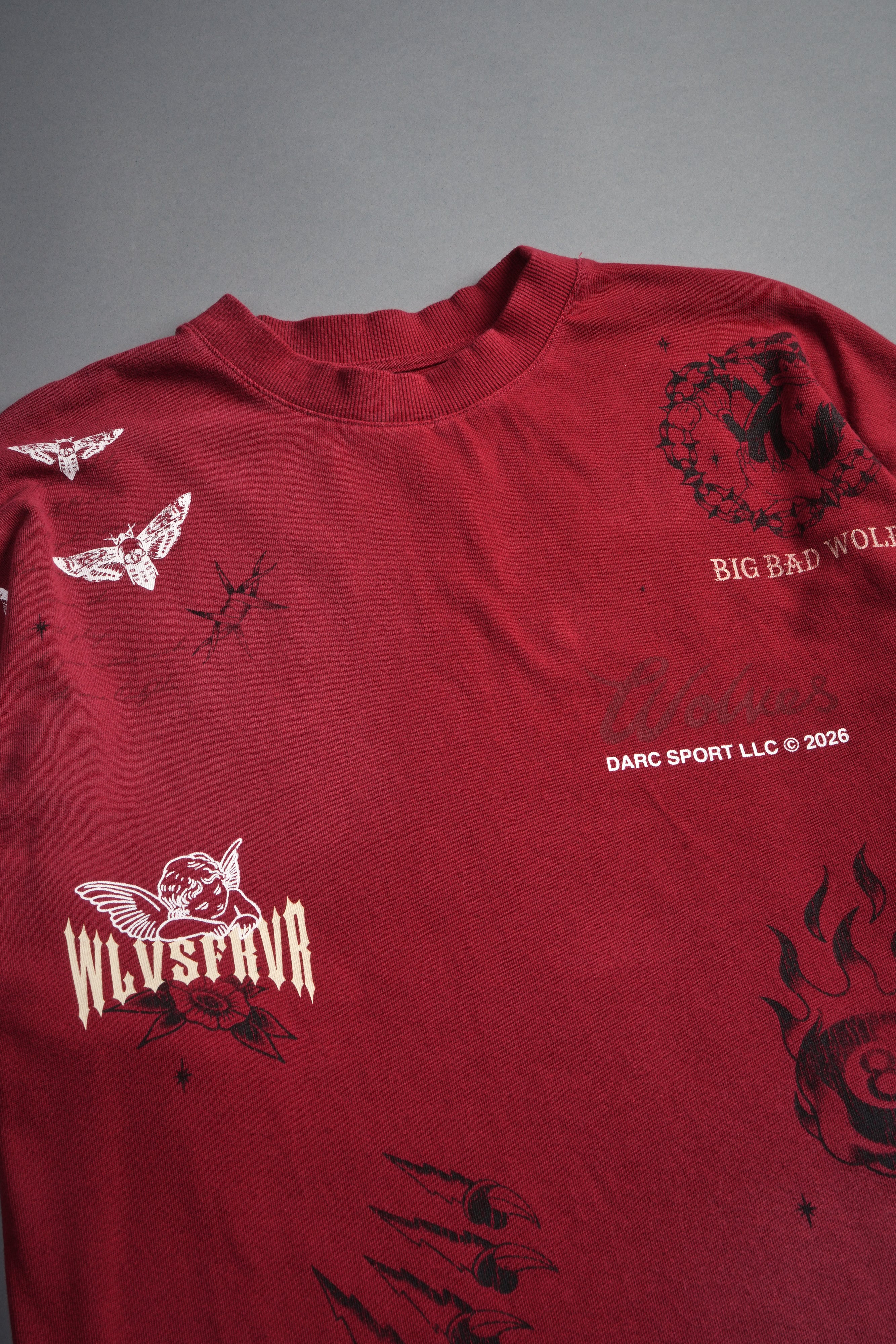 Big Bad Wolves Premium Oversized Tee in Carmine Red Sun Fade