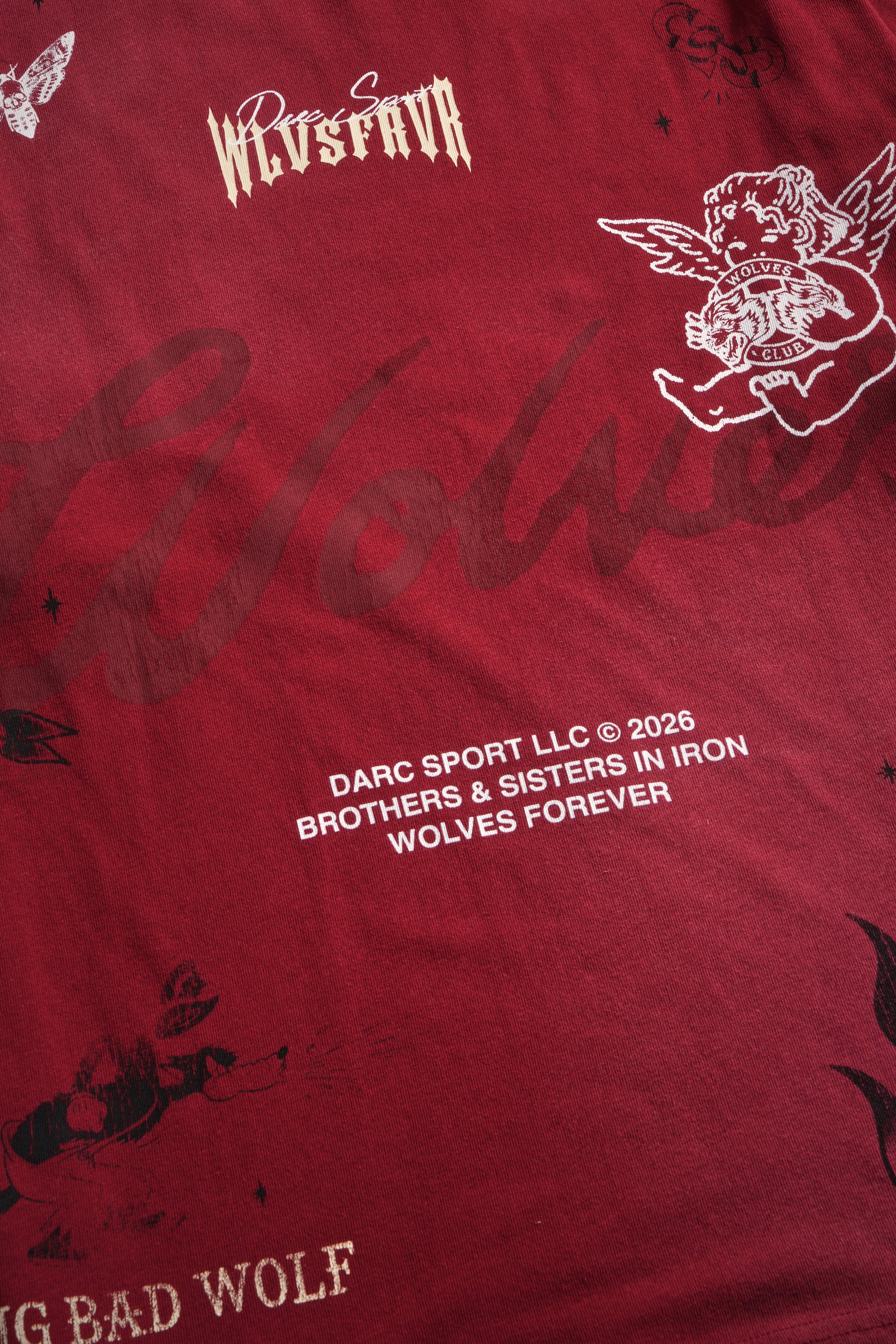 Big Bad Wolves Premium Oversized Tee in Carmine Red Sun Fade