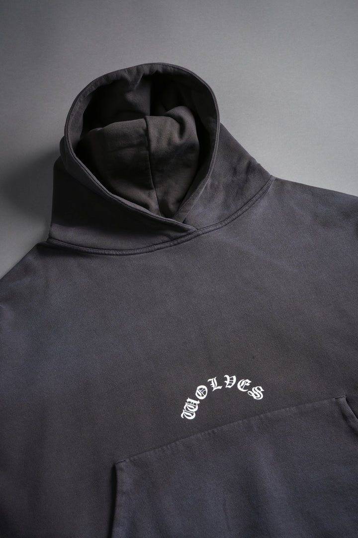The Batman Forever Grunge "Gage Box Cut" Hoodie in Wolf Gray Drift Wash