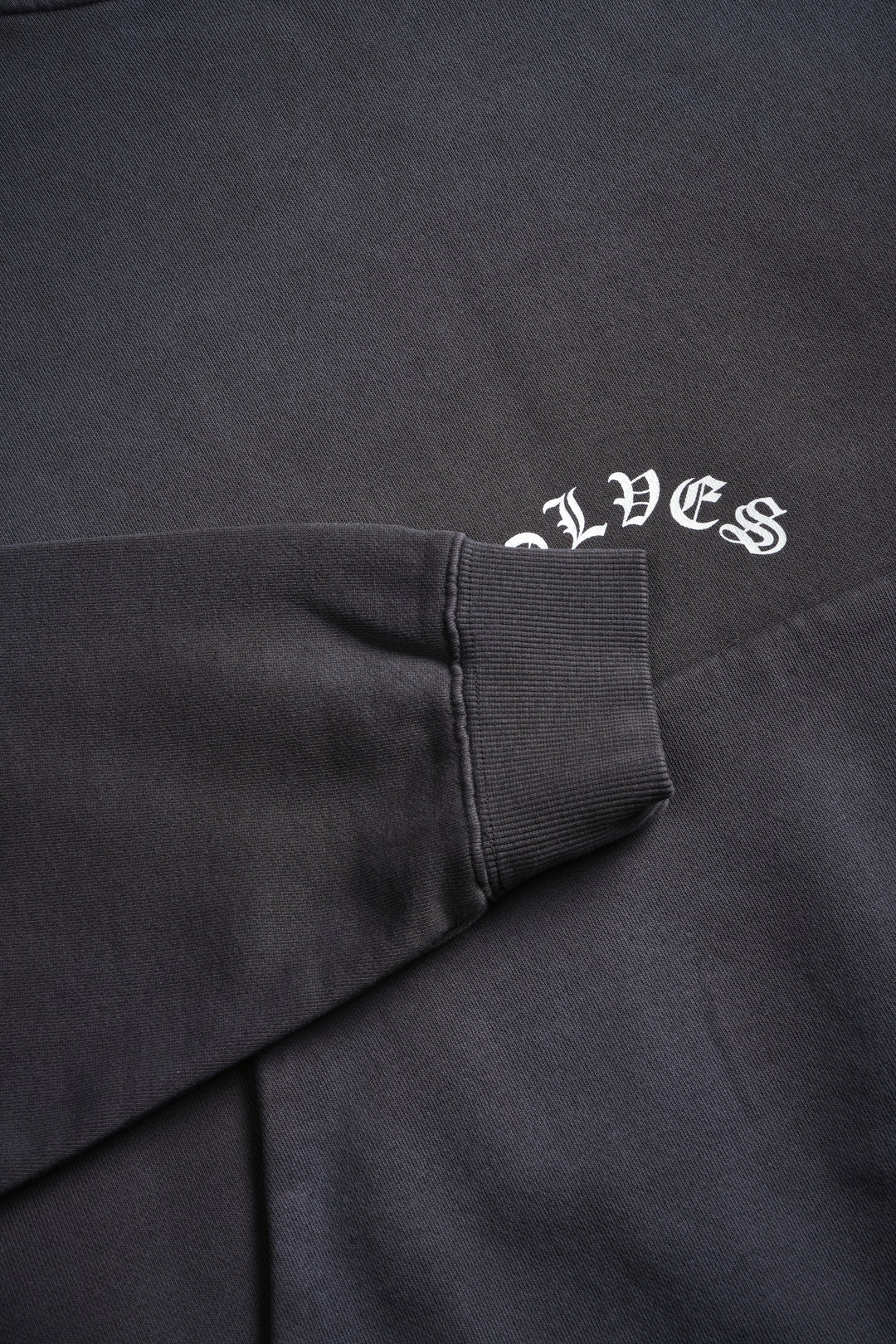 The Batman Forever Grunge "Gage Box Cut" Hoodie in Wolf Gray Drift Wash