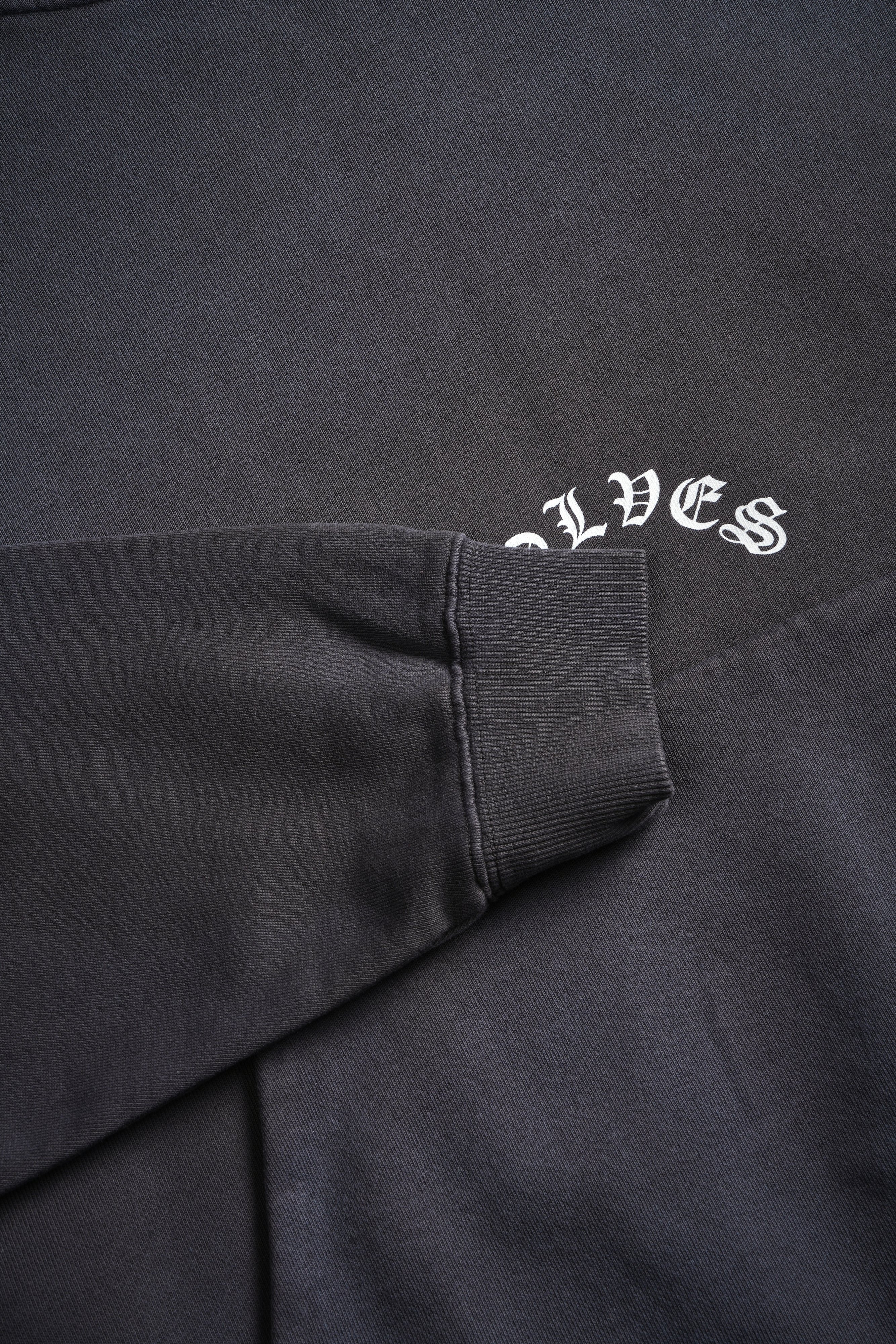 The Batman Forever Grunge "Gage Box Cut" Hoodie in Wolf Gray Drift Wash