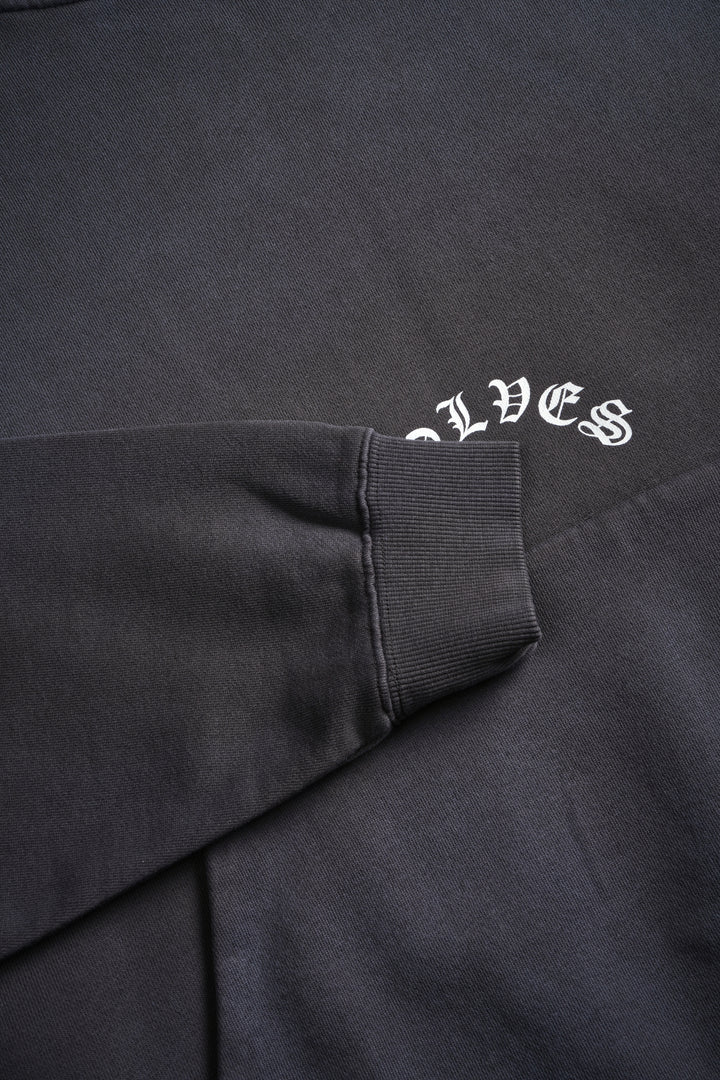 The Batman Forever Grunge "Gage Box Cut" Hoodie in Wolf Gray Drift Wash