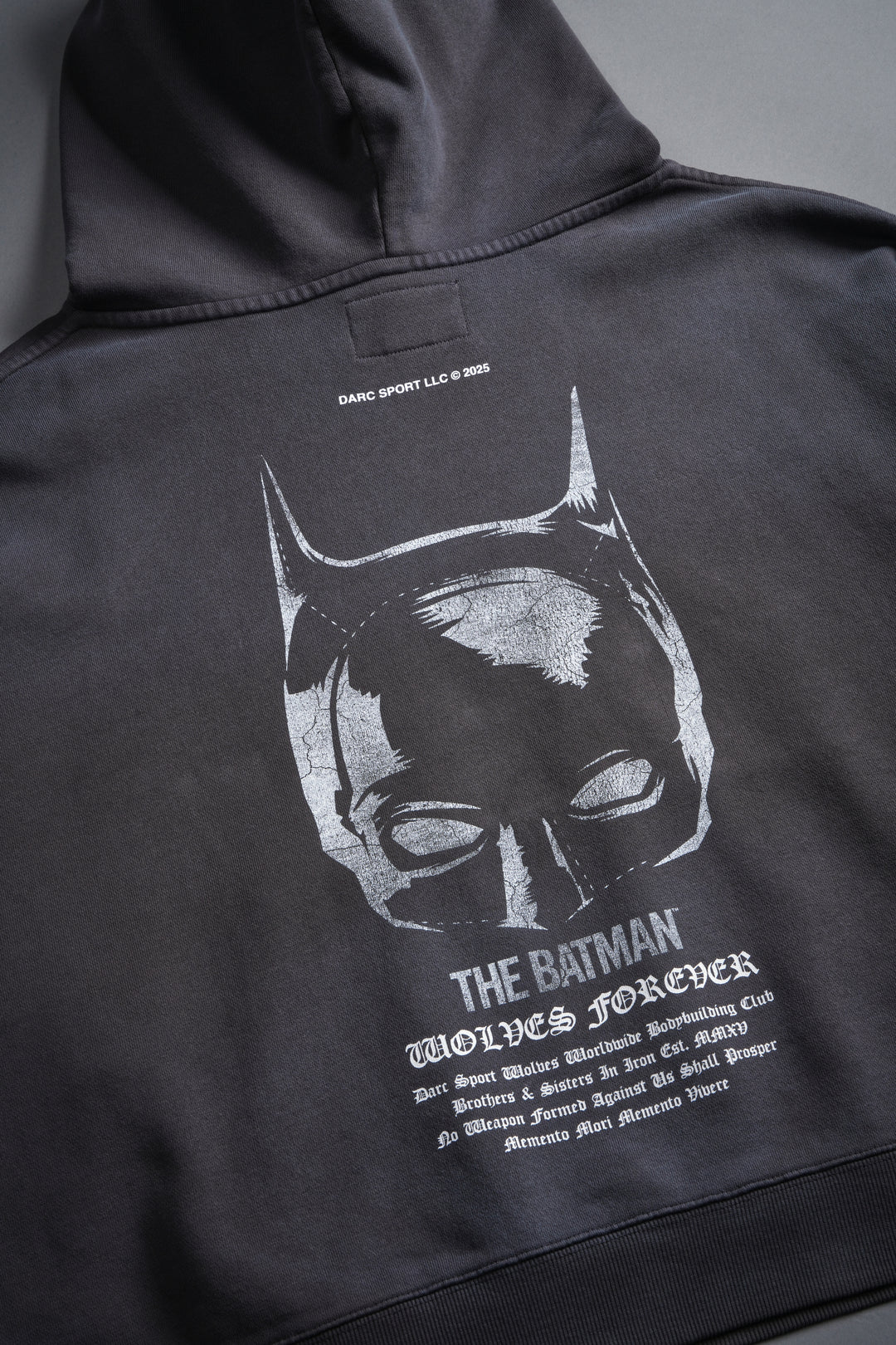The Batman Forever Grunge "Gage Box Cut" Hoodie in Wolf Gray Drift Wash
