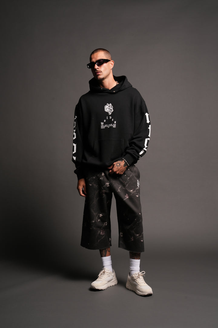 Big Wolf Head Pierce Hoodie In Black