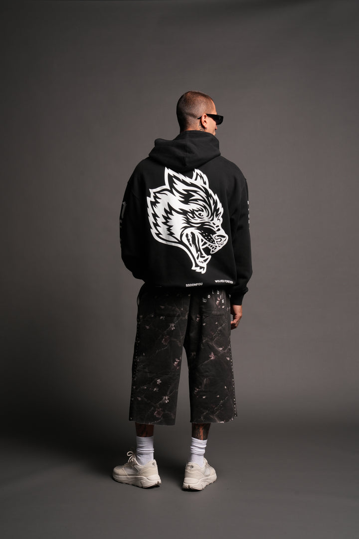 Big Wolf Head Pierce Hoodie In Black