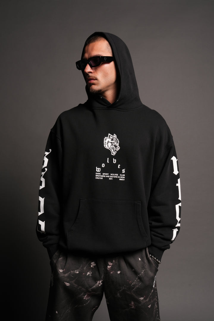 Big Wolf Head Pierce Hoodie In Black