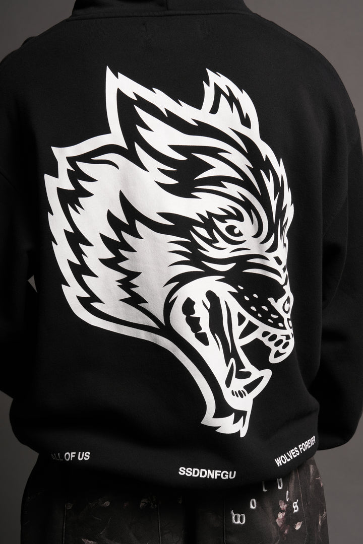 Big Wolf Head Pierce Hoodie In Black