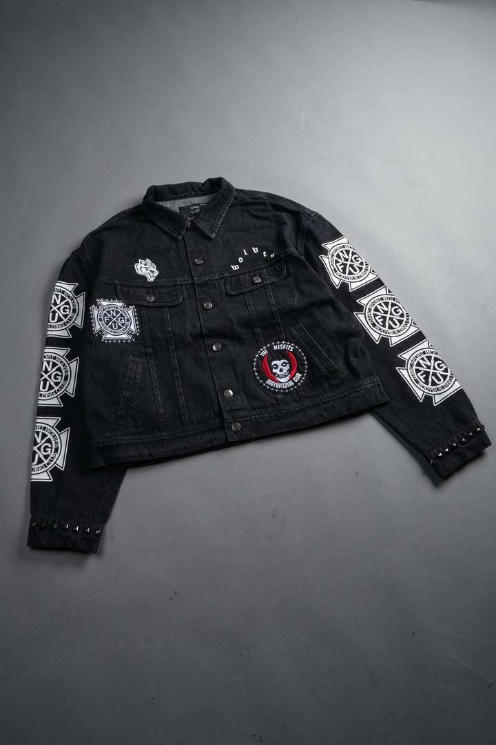 Wolves Blood Cropped American Denim Jacket in Black