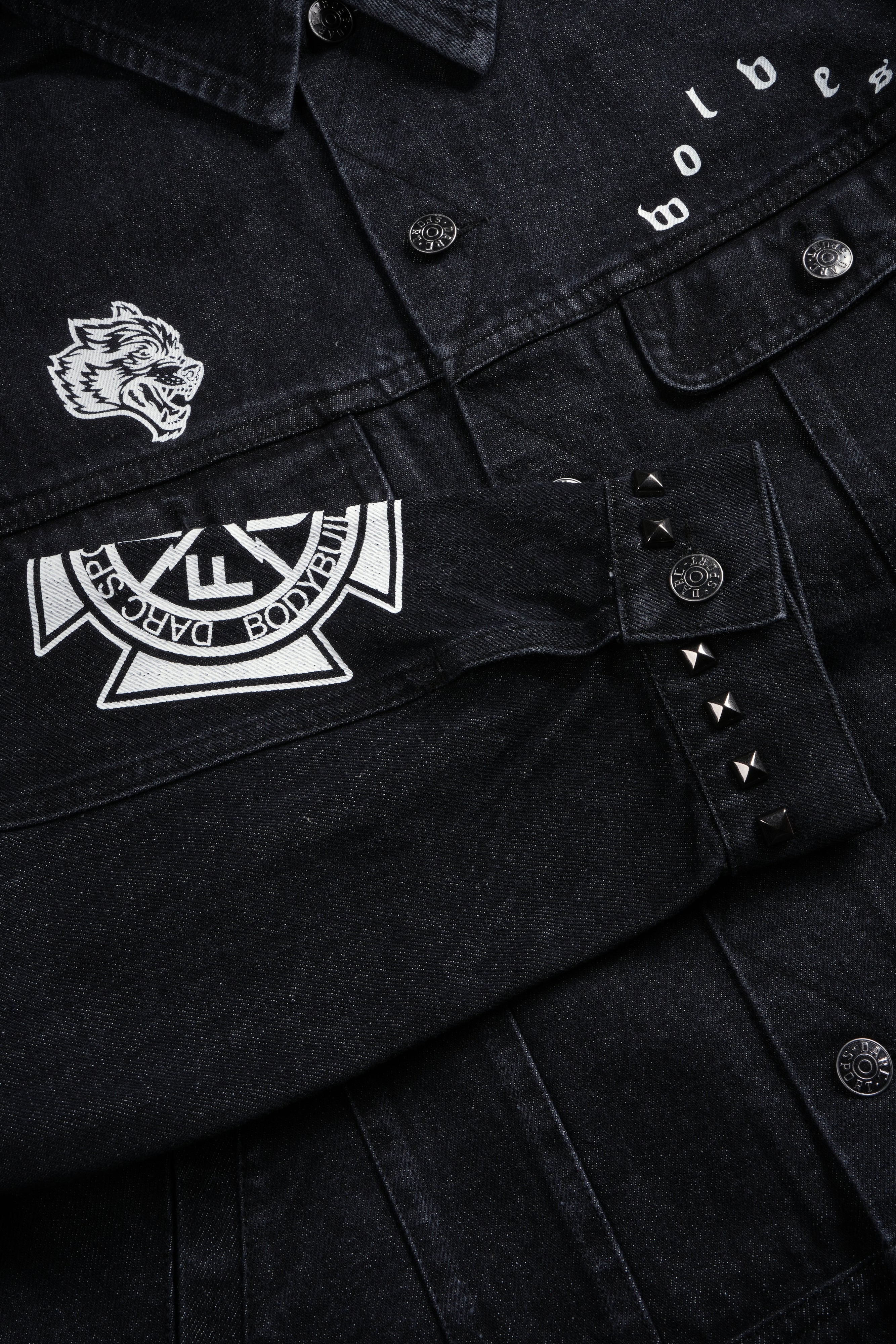 Wolves Blood Cropped American Denim Jacket in Black