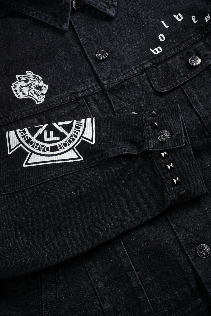 Wolves Blood Cropped American Denim Jacket in Black