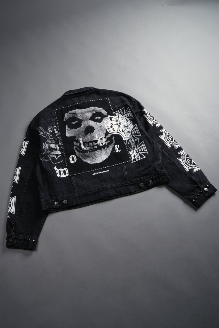 Wolves Blood Cropped American Denim Jacket in Black