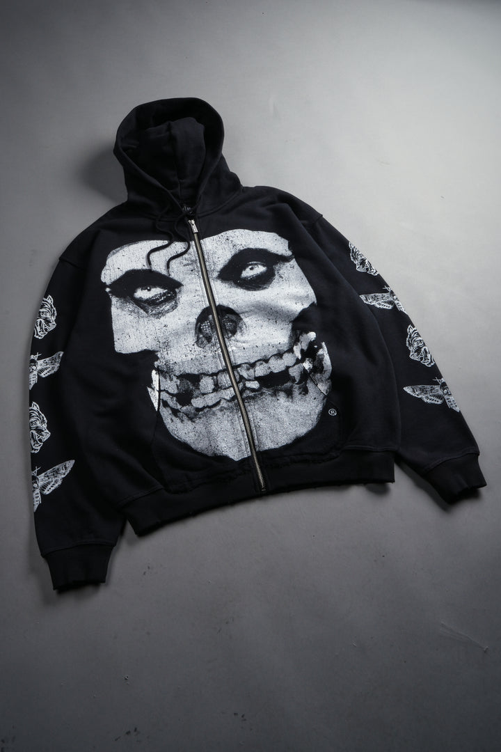 Fiend Skull Grunge Moatis Zip Hoodie in Black