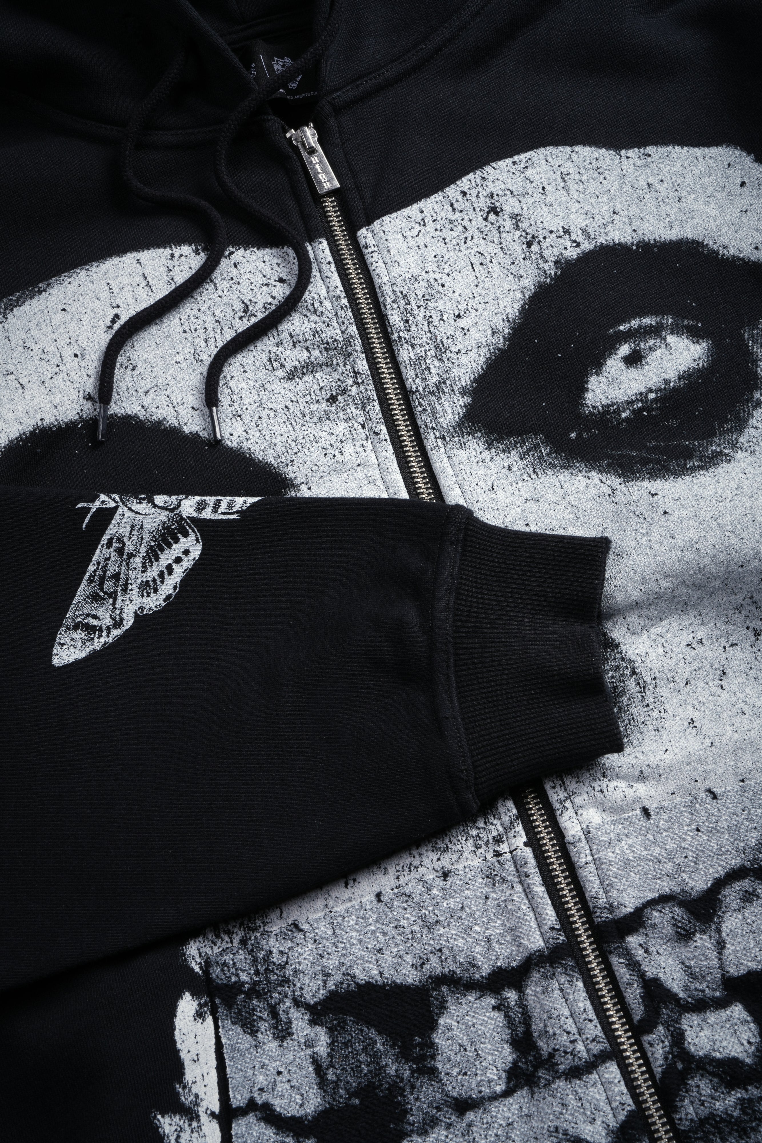 Fiend Skull Grunge Moatis Zip Hoodie in Black