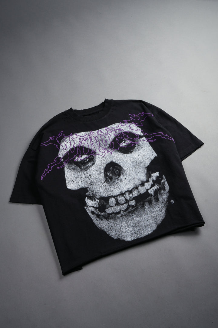 Fiend Skull Distressed Grunge Box Cut Tee V2 in Black