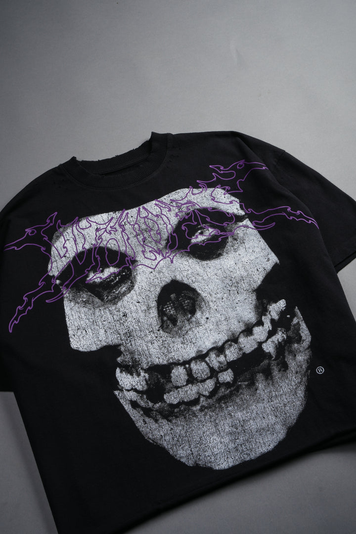 Fiend Skull Distressed Grunge Box Cut Tee V2 in Black