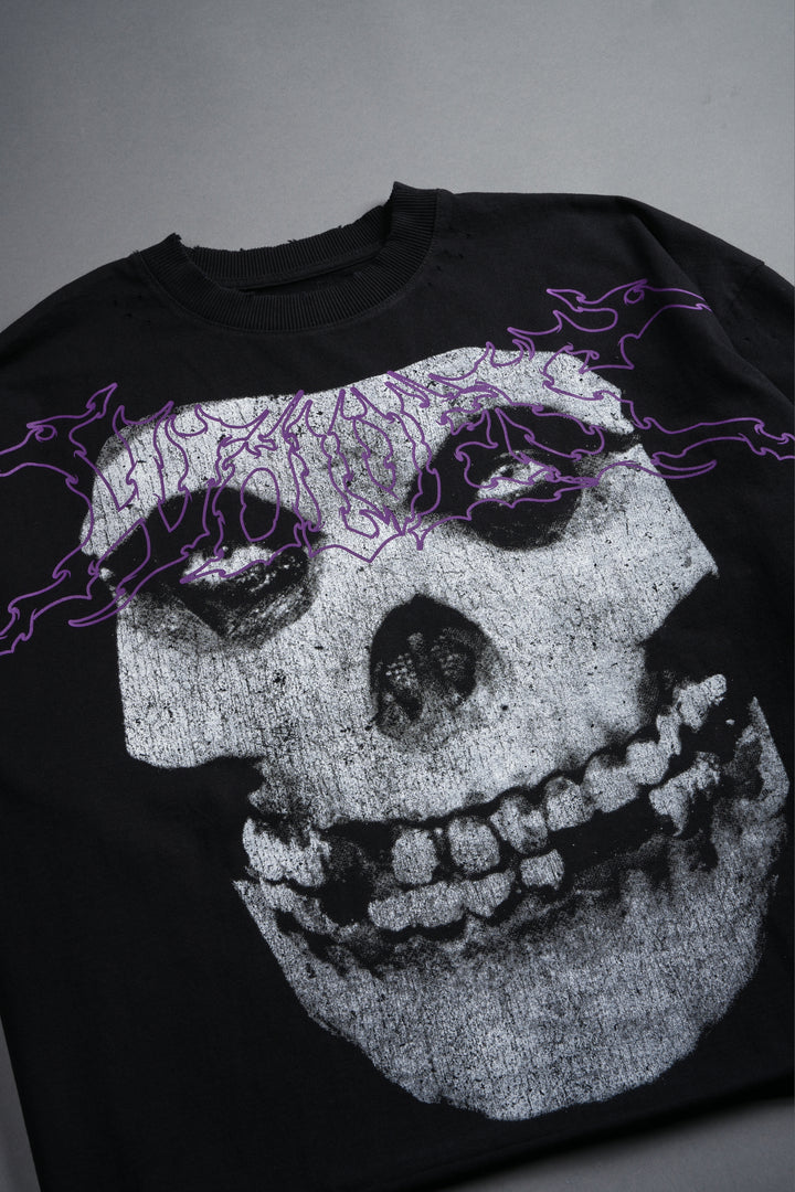 Fiend Skull Distressed Grunge Box Cut Tee V2 in Black