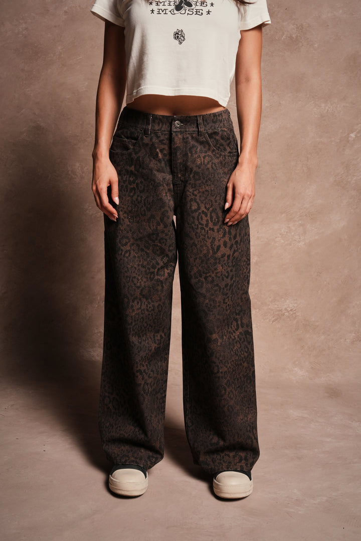 Wolves Chopper Wide Leg Carpenter Pant in Darc Brown Leopard