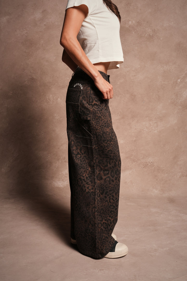 Wolves Chopper Wide Leg Carpenter Pant in Darc Brown Leopard