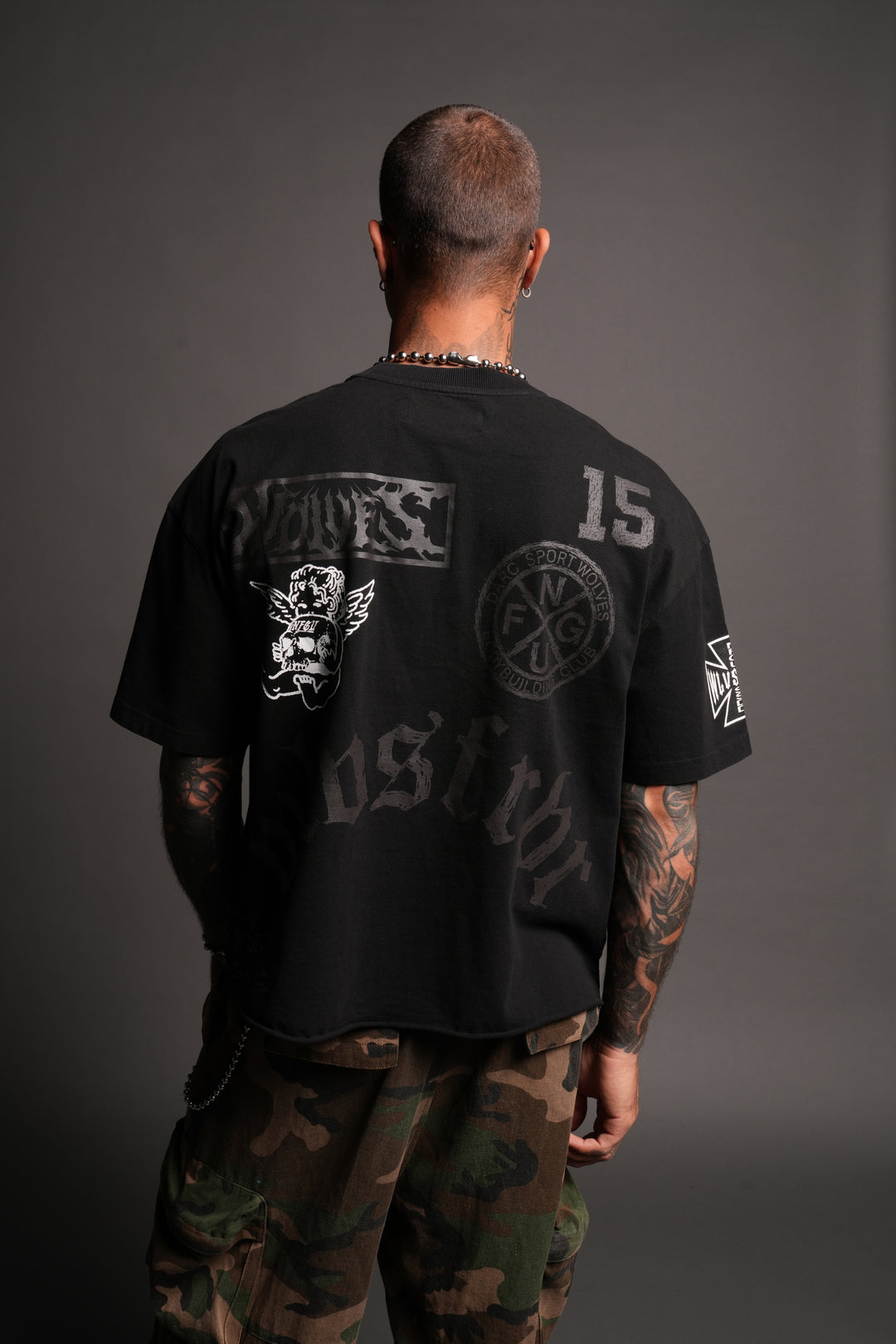 Flash Core Grunge Mid Length Raw Hem Tee In Black