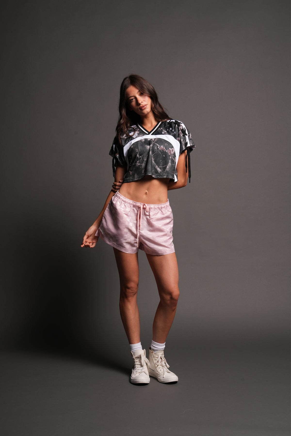 Wolf Pyramid She Laced Crop Jersey Top In All Of Us Camo