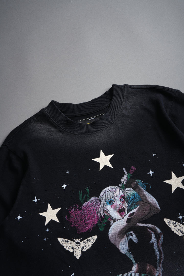 She's a Star "Premium" Oversized Cropped Tee in Black Drift Wash
