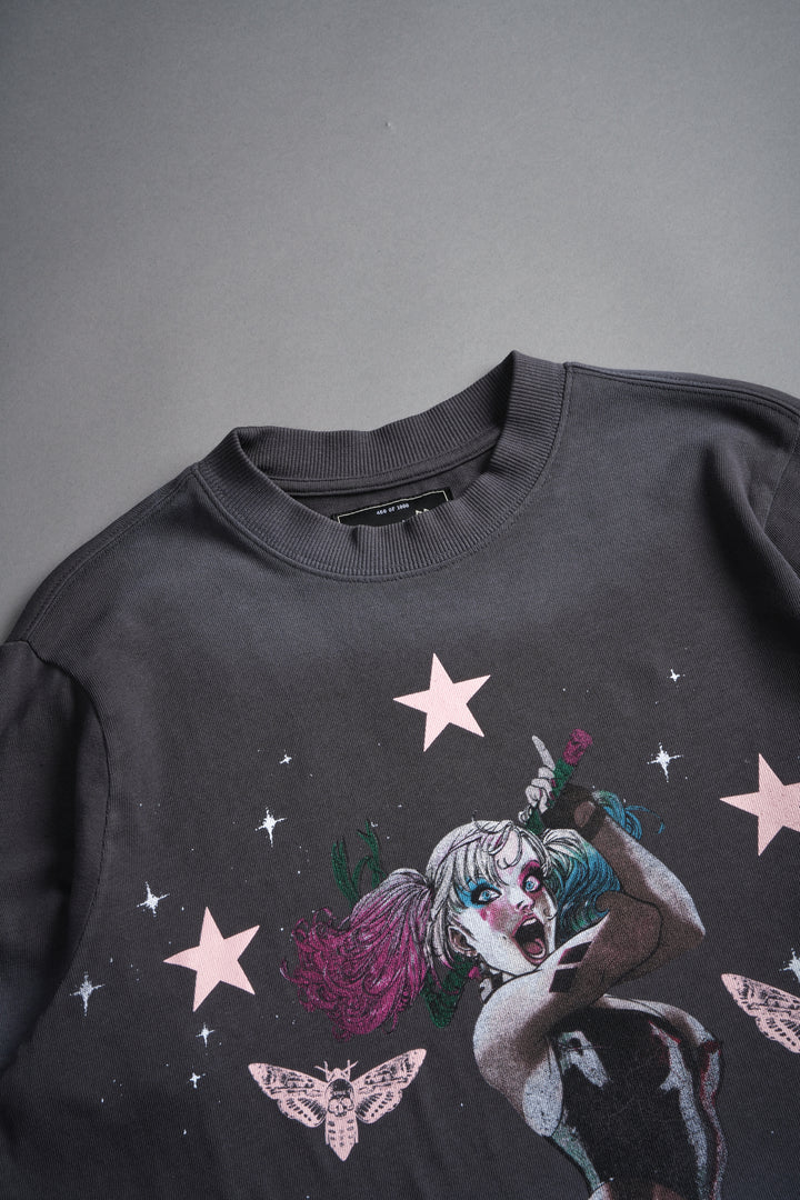 She's a Star "Premium" Oversized Cropped Tee in Wolf Gray Drift Wash