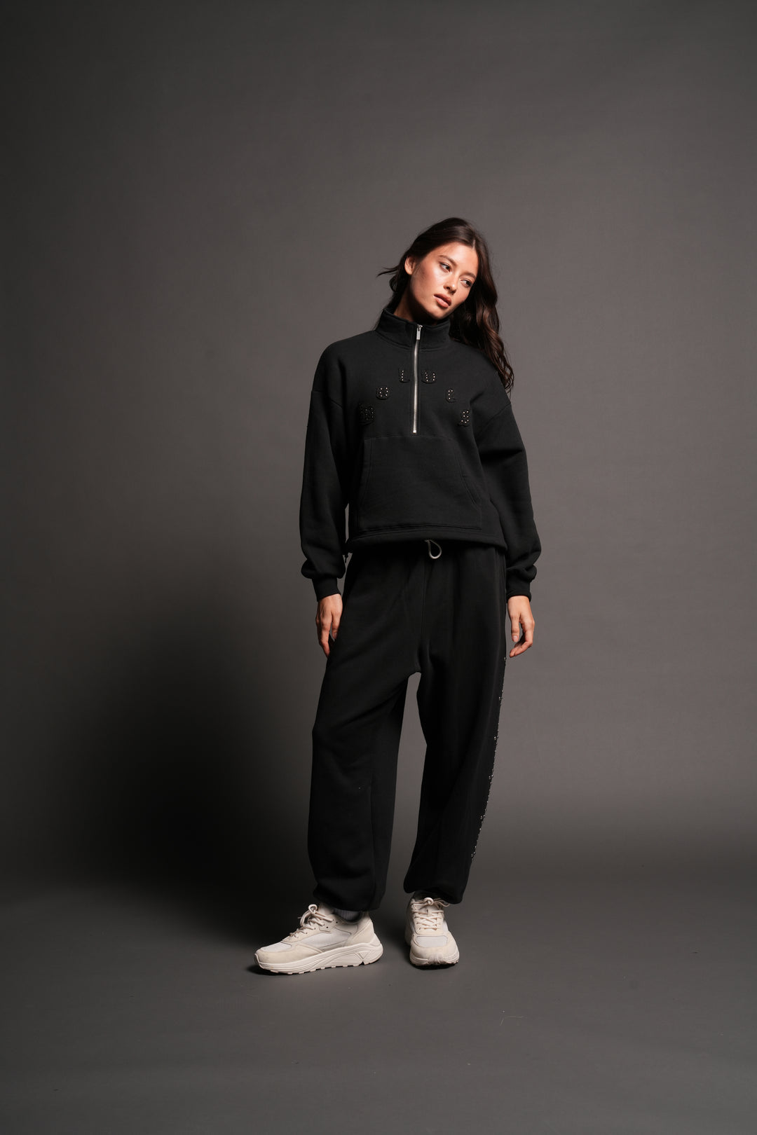Stud Pyramid She Everson Mockneck Sweater In Black