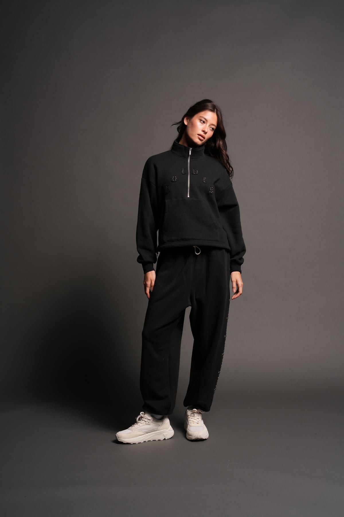 Stud Pyramid She Everson Mockneck Sweater In Black