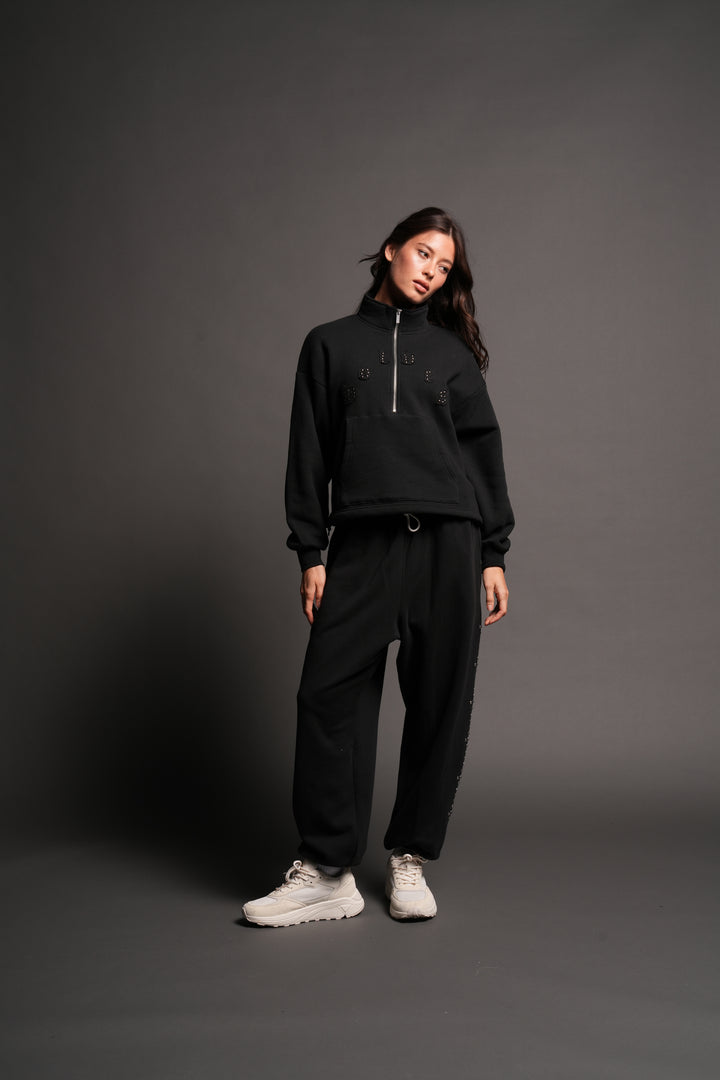 Stud Pyramid She Everson Mockneck Sweater In Black
