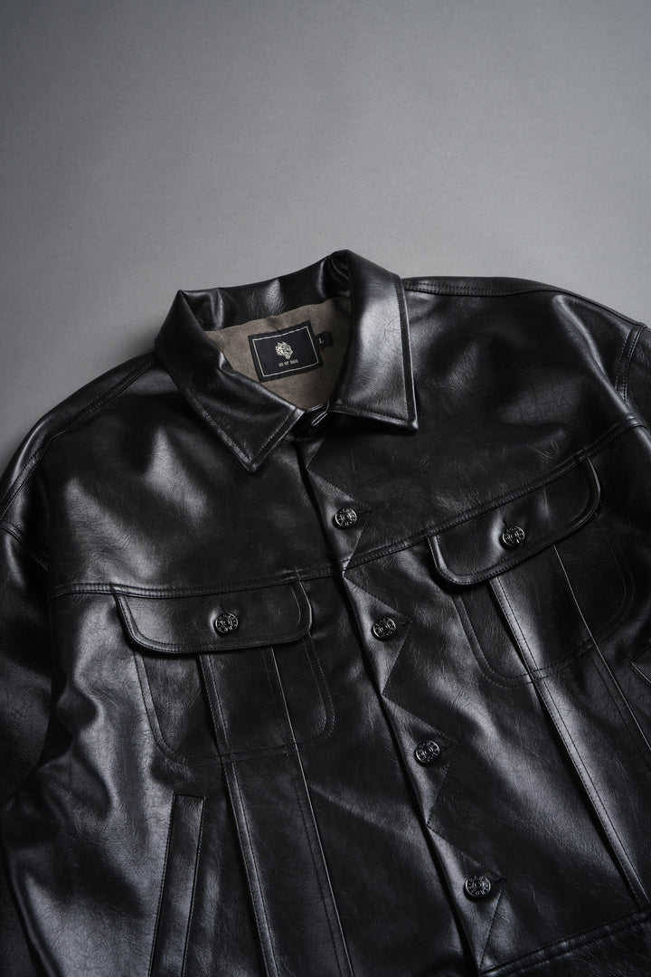 Single Wolf Faux Leather American Cropped Jacket in Darc Charcoal