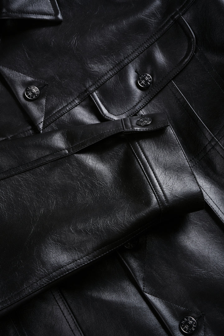 Single Wolf Faux Leather American Cropped Jacket in Darc Charcoal