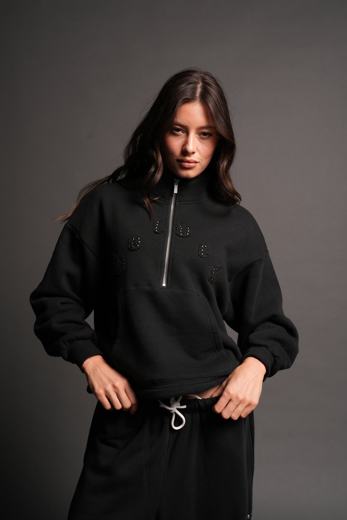 Stud Pyramid She Everson Mockneck Sweater In Black